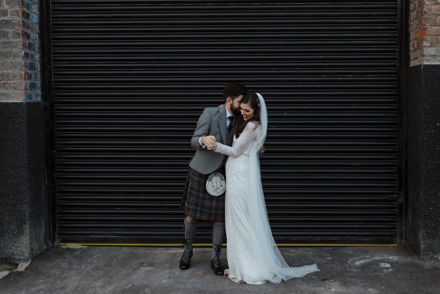 Bride and Groom outside the Glasgow Engine works